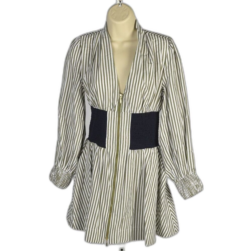 Anthropologie Tommie Smocked Front-Zip Mini Boho Edge Shirt Dress Size XS